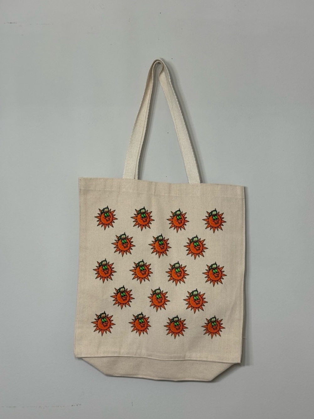 Canvas Tote Bag with Orange Sun Motif